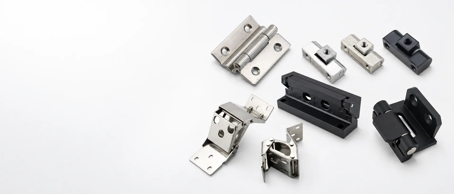 Conjunto de bisagras ocultas industriales en distintos formatos y acabados