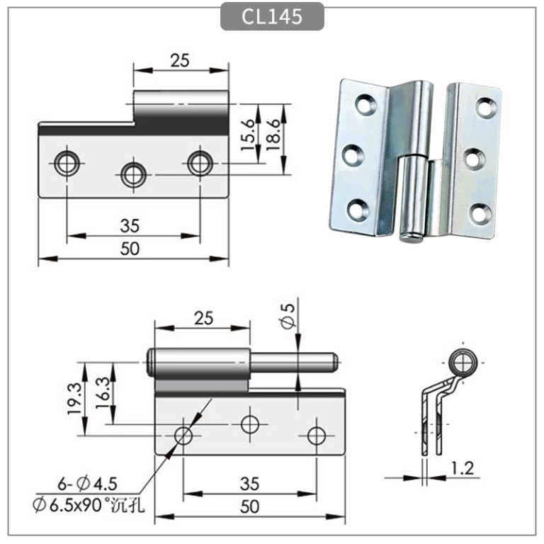 Bisagra industrial empotrada para armarios de 71 × 30 mm — Plano dimensional