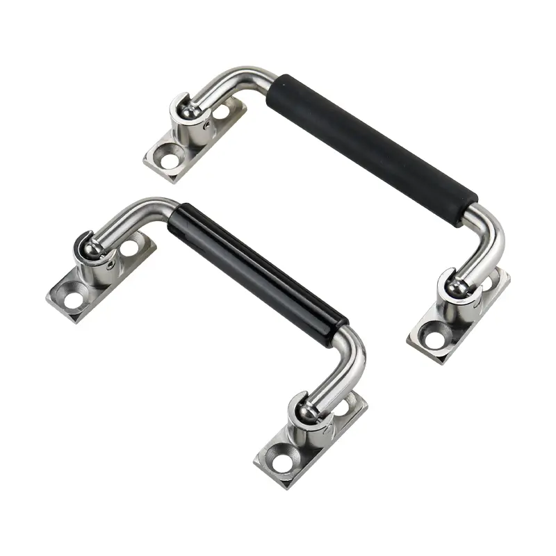 Asa plegable de acero inoxidable vibroacabado con empuñadura de goma