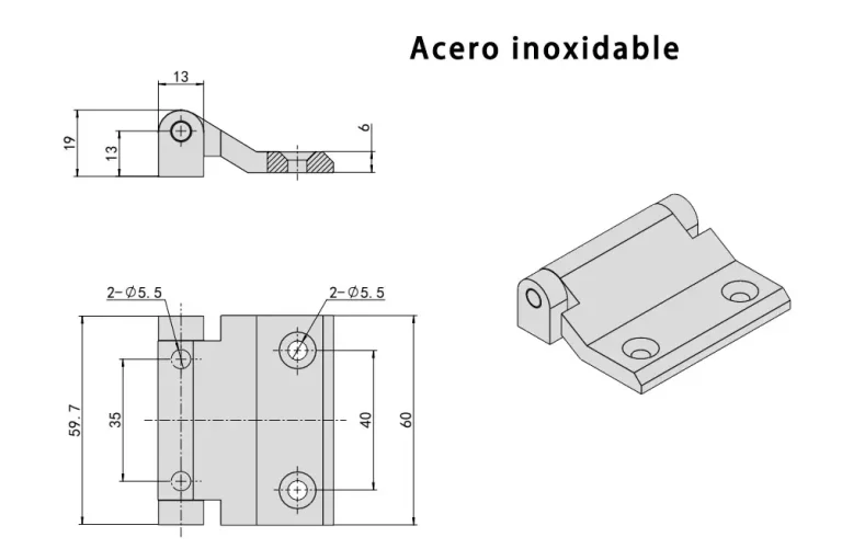 Bisagra para puerta de equipos industriales — Plano dimensional