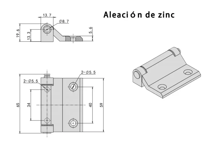 Bisagra para puerta de equipos industriales — Plano dimensional