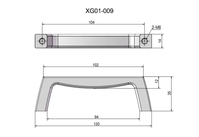 Asa de zinc perfil rectangular para paneles y maquinaria — Plano dimensional