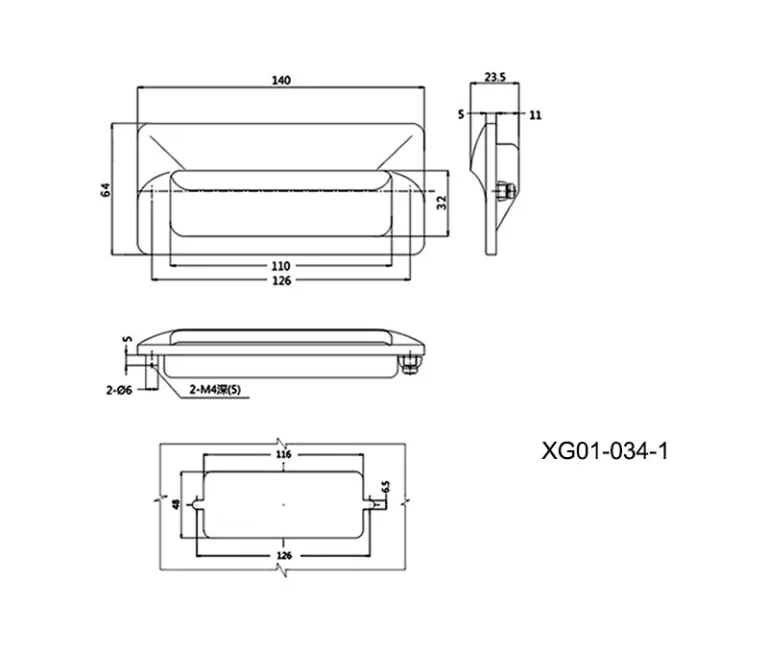 Tirador oculto para puertas de archivadores — Plano dimensional