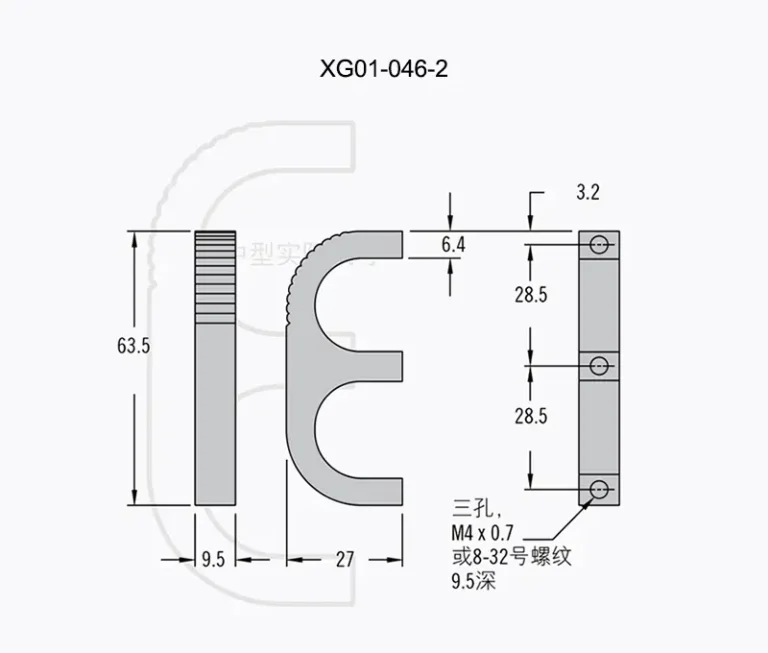 Asa pequeña plana de aluminio para cajas industriales — Plano dimensional