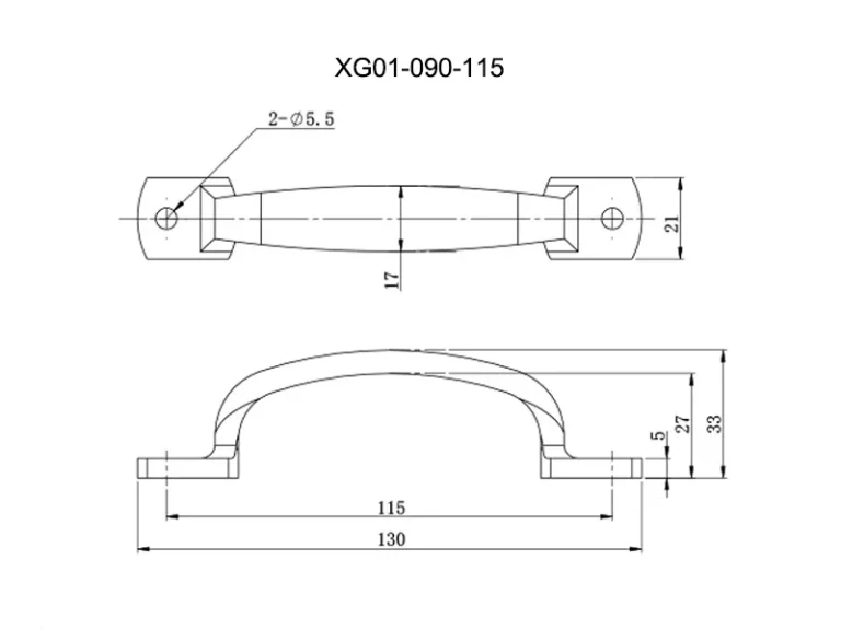 Asa de puente redondeada de acero inox para tabla de cortar — Plano dimensional