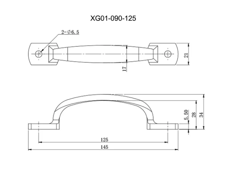 Asa de puente redondeada de acero inox para tabla de cortar — Plano dimensional