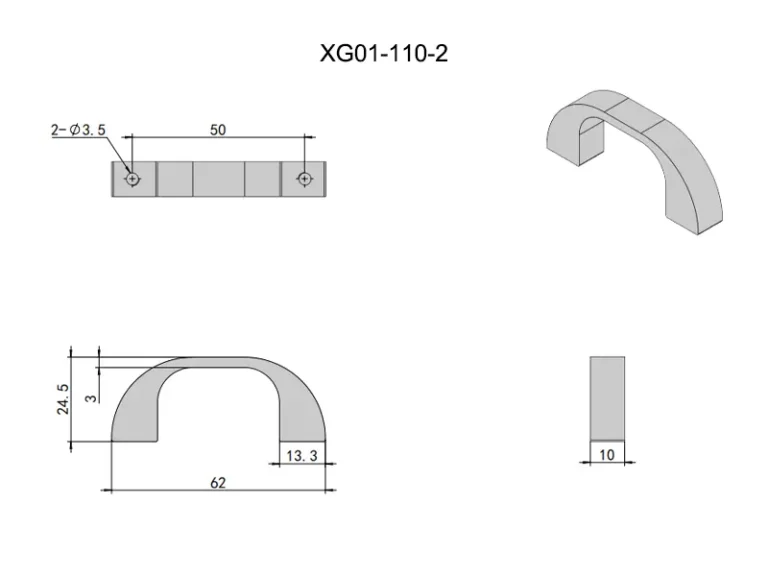 Asa pequeña de aluminio en arco para muebles — Plano dimensional