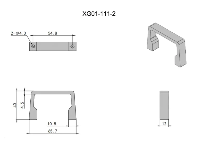 Asa pequeña de aluminio en arco para muebles — Plano dimensional