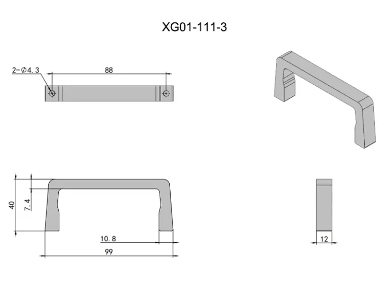 Asa pequeña de aluminio en arco para muebles — Plano dimensional