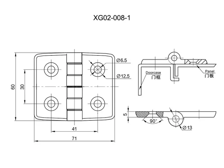 Bisagra cónica de acero inoxidable para puertas exteriores — Plano dimensional