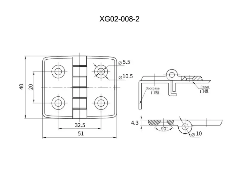 Bisagra cónica de acero inoxidable para puertas exteriores — Plano dimensional