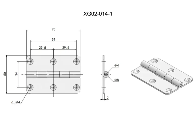 Bisagra rectangular para cajas y armarios de equipos — Plano dimensional