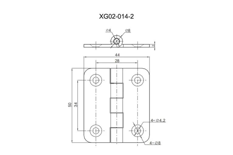 Bisagra rectangular para cajas y armarios de equipos — Plano dimensional