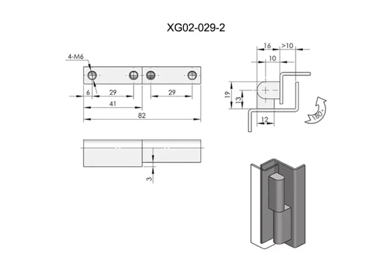 Bisagra escalonada giratoria de acero inoxidable para paneles — Plano dimensional