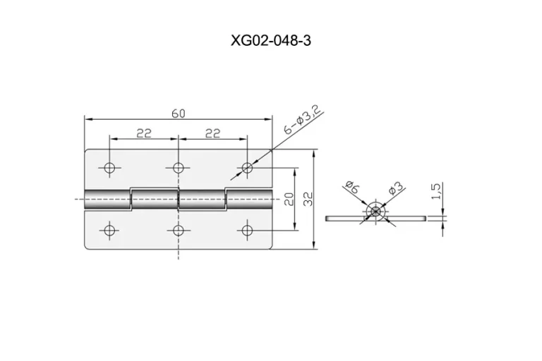 Bisagra de acero inoxidable 304 para equipos industriales — Plano dimensional