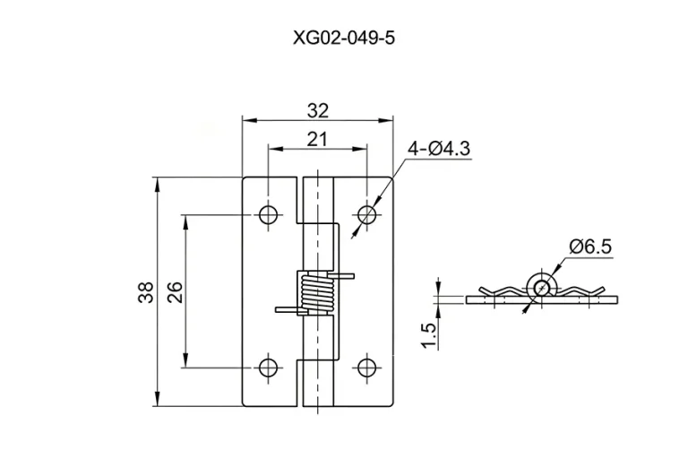 Bisagra de resorte 304 con retorno automático — Plano dimensional