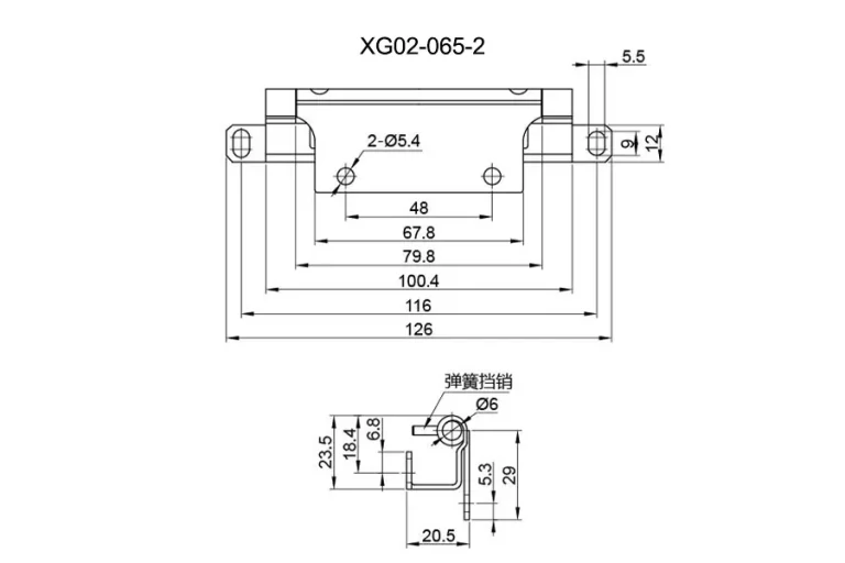 Bisagra desmontable con resorte para puerta de congelador — Plano dimensional