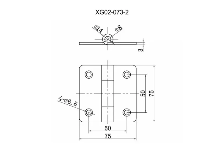 Bisagra cuadrada silenciosa para armarios de control — Plano dimensional