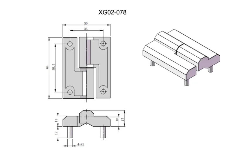 Bisagra empotrada de zinc con espárrago roscado — Plano dimensional
