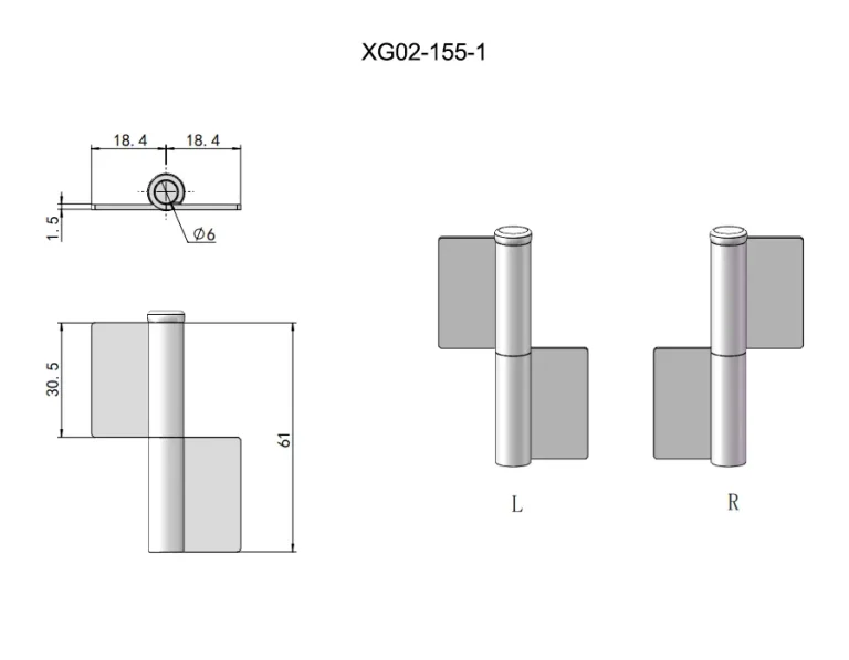 Bisagra desmontable soldable de alta resistencia para puertas — Plano dimensional