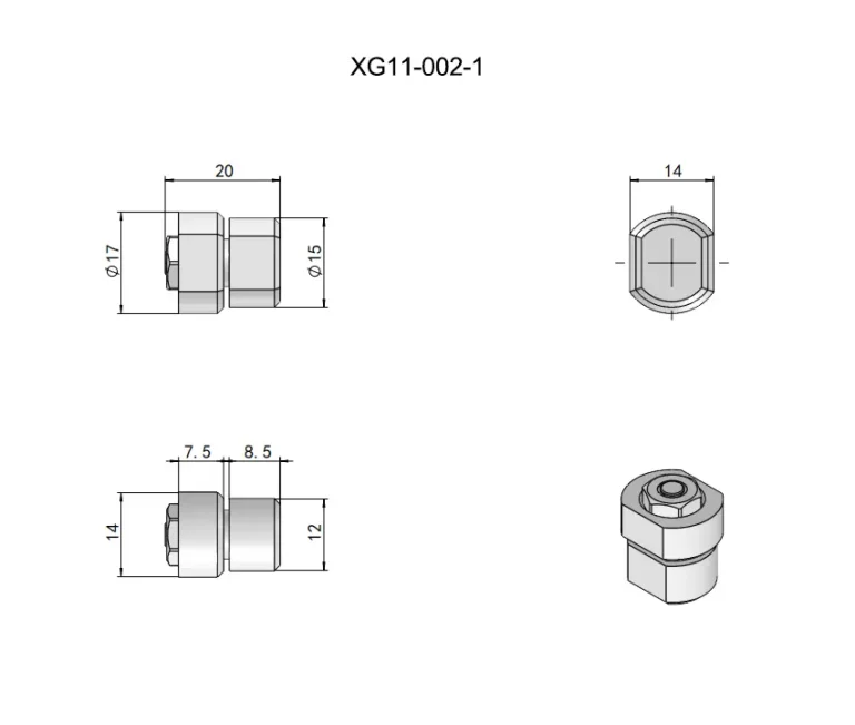 Bisagra de fricción hexagonal de 1,3~3,3 N·m para equipos — Plano dimensional