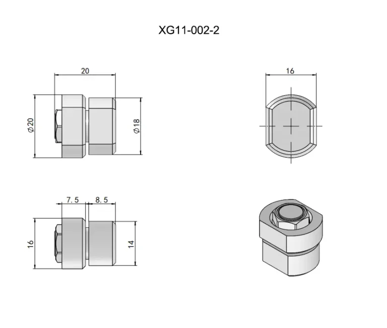 Bisagra de fricción hexagonal de 1,3~3,3 N·m para equipos — Plano dimensional