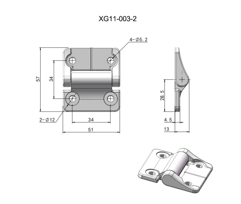 Bisagra de torque de aleación de zinc 180° fija y ajustable — Plano dimensional