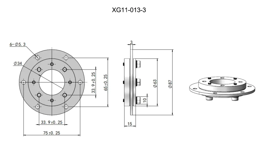 Bisagra de torque de disco grande de 5,0 y 7,0 N·m — Plano dimensional