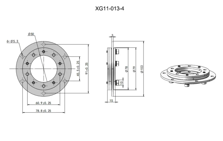 Bisagra de torque de disco grande de 5,0 y 7,0 N·m — Plano dimensional