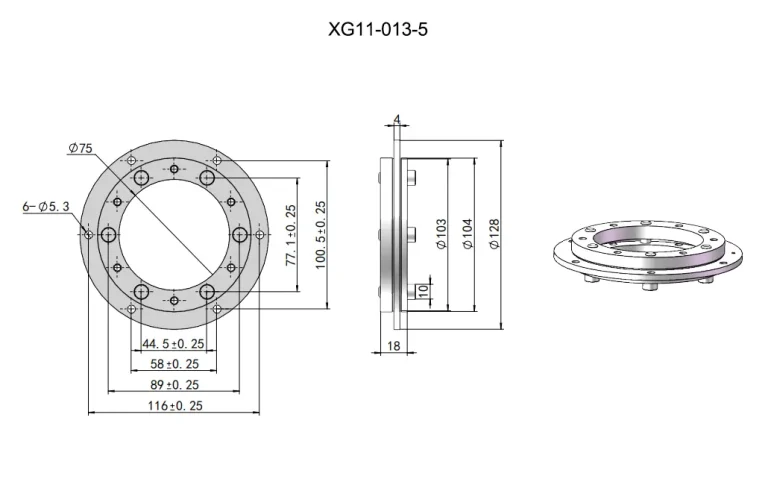 Bisagra de torque de disco grande de 5,0 y 7,0 N·m — Plano dimensional