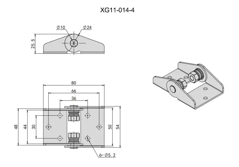 Bisagra de par constante de acero inoxidable para puertas — Plano dimensional