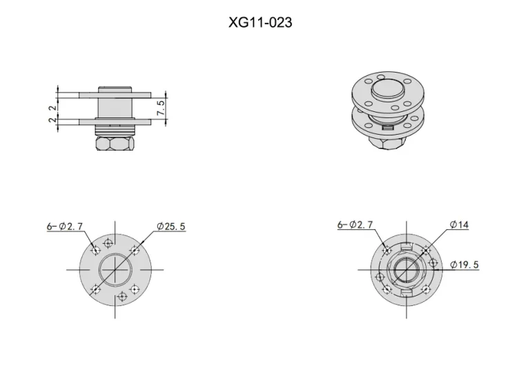 Bisagra de torsión circular inoxidable 304 vibrado 1-6 N·m — Plano dimensional
