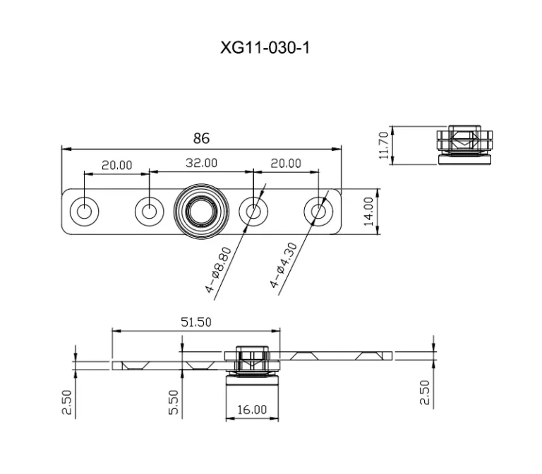 Bisagra de torque con brazo para puertas de ventilación — Plano dimensional