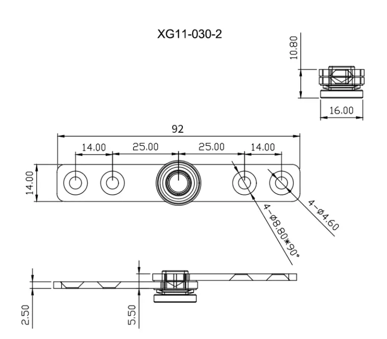 Bisagra de torque con brazo para puertas de ventilación — Plano dimensional