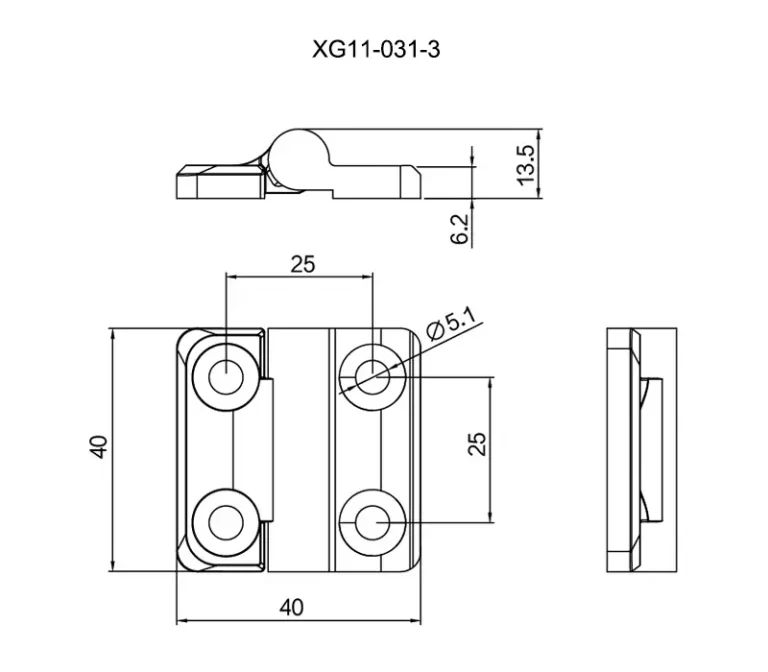 Bisagra de torque para armarios eléctricos de 40, 50 y 60 mm — Plano dimensional