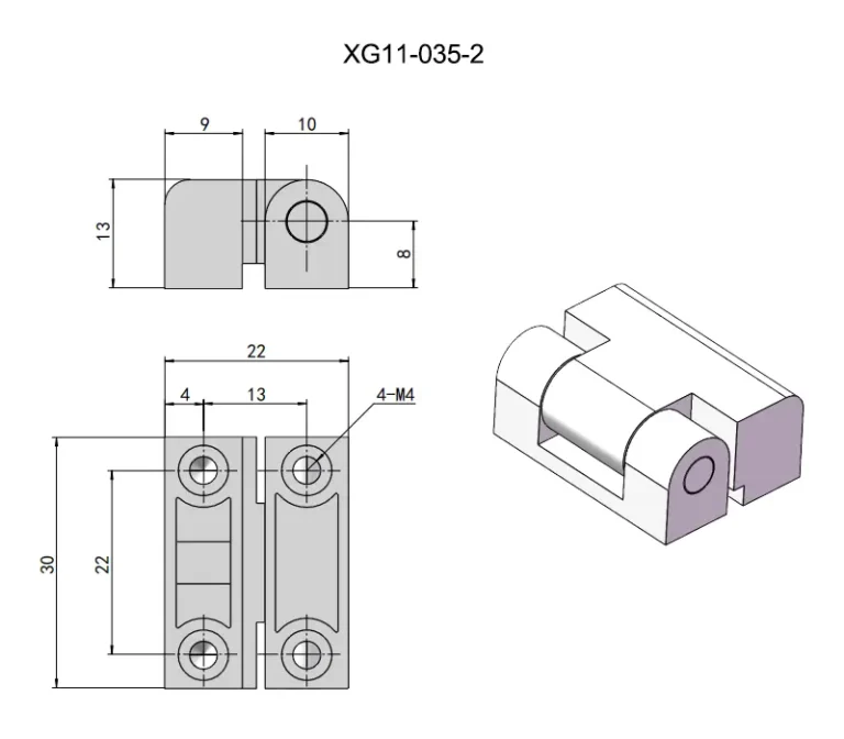 Bisagra de torque de zinc roscada para instrumentos — Plano dimensional