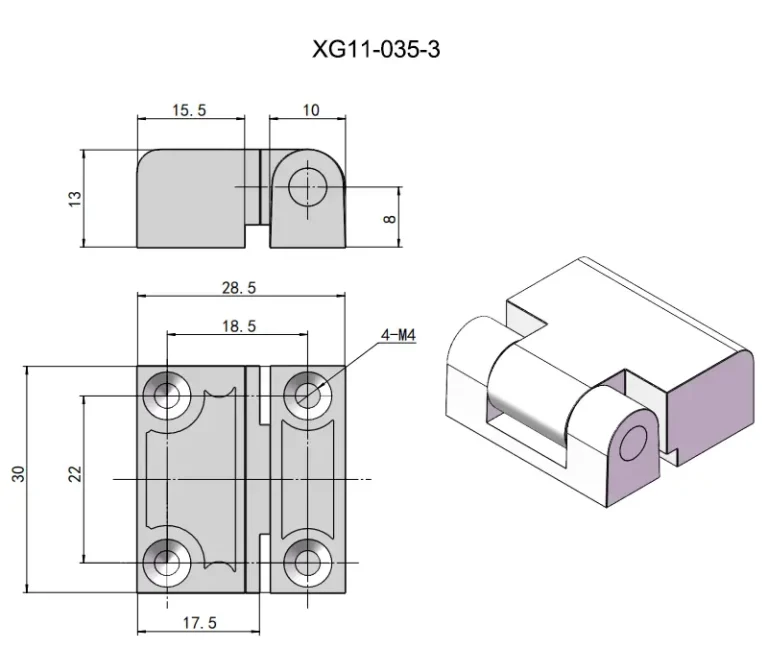 Bisagra de torque de zinc roscada para instrumentos — Plano dimensional