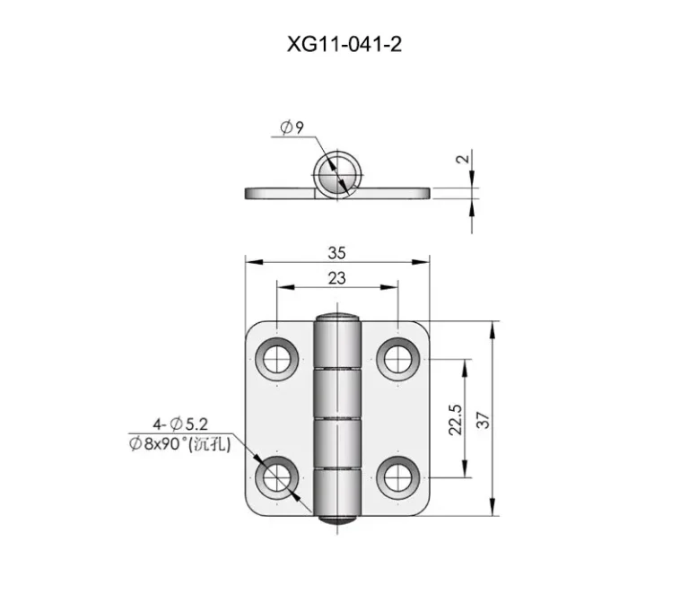 Bisagra de torsión inox. 304 o carbono para equipos — Plano dimensional