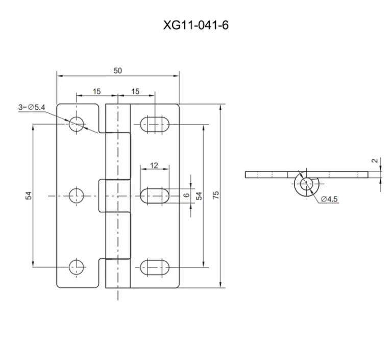 Bisagra de torsión inox. 304 o carbono para equipos — Plano dimensional