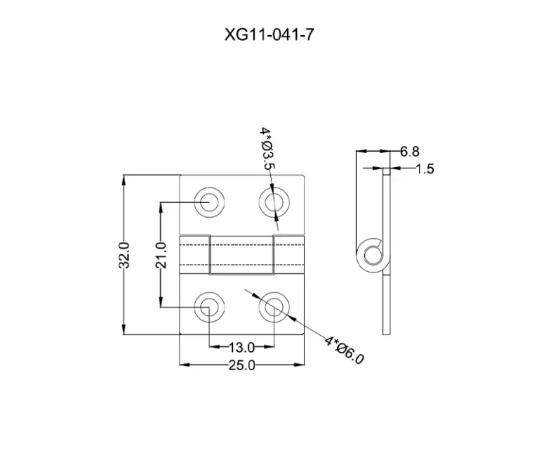 Bisagra de torsión inox. 304 o carbono para equipos — Plano dimensional