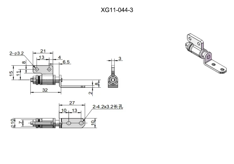 Bisagra torsión zinc 360° para equipos rotativos ajustables — Plano dimensional